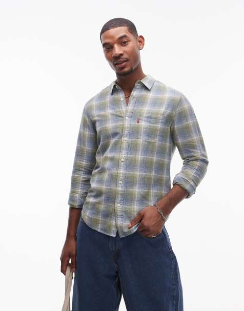 Levi's - Sunset - Camicia vestibilità classica verde chiaro a quadri in misto cotone e lino con 1 tasca - view 1
