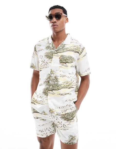 Levi's - Sunset Camp - Camicia a maniche corte color crema airone con stampa di paesaggio in coordinato - view 1