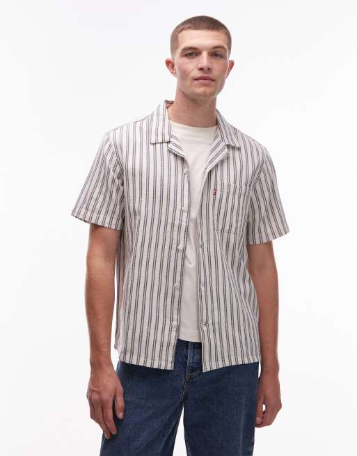 Levi's - Sunset Camp - Gestreept overhemd met korte mouwen in marineblauw