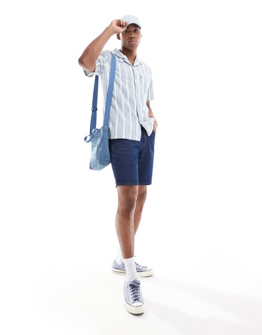 Levi's Sunset Camp short sleeve dobby slub stripe shirt in light blue, 4 of 4