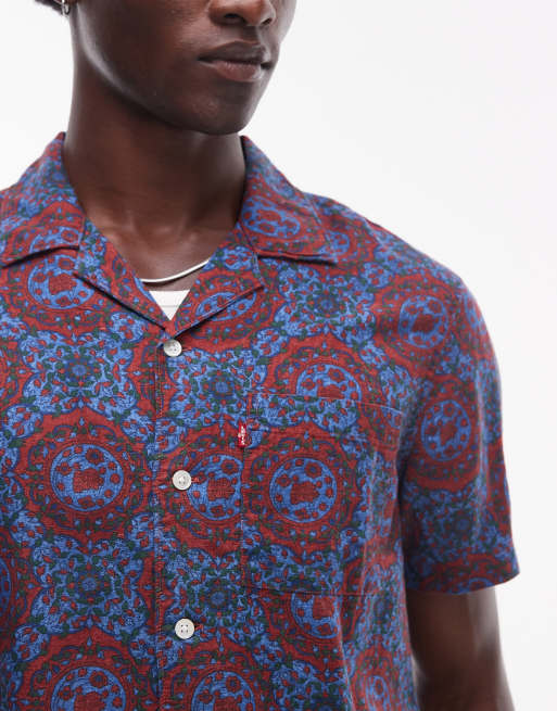 Levi's sunset camp short sleeve geo print shirt in burgundy