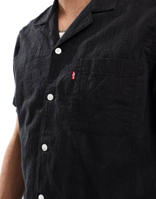 Levi's - Sunset Camp - Sort skjorte med reverskrave, korte ærmer og striber i bomuldsgaze, 3 af 4