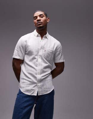 Levi's - Sunset - Chemise rayée coupe classique à manches courtes en lin et coton mélangés - Bleu/blanc