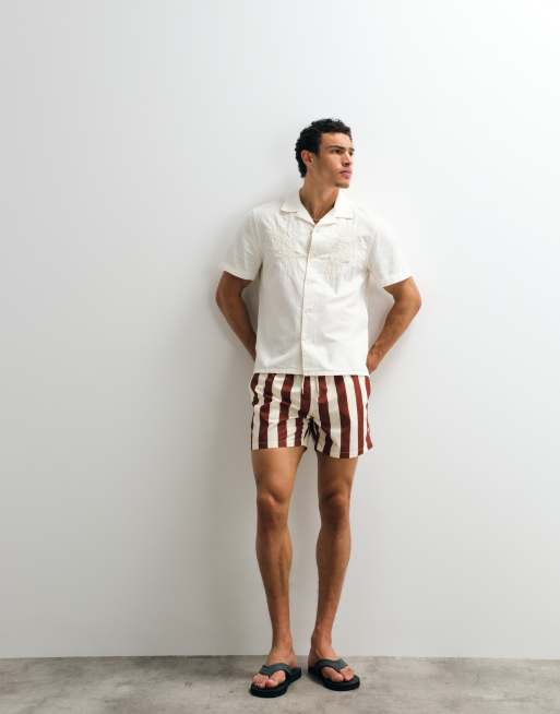 Levi's Sunset embroidered short sleeve camp shirt in light stone, 3 of 7