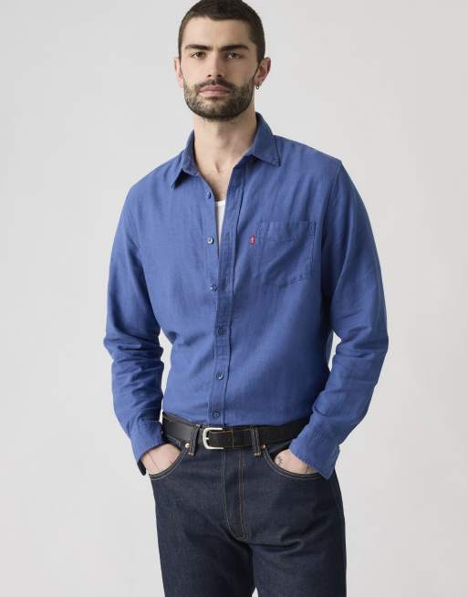 Levi's - Sunset - Overhemd van katoen met zak in middenblauw, 3 van 4