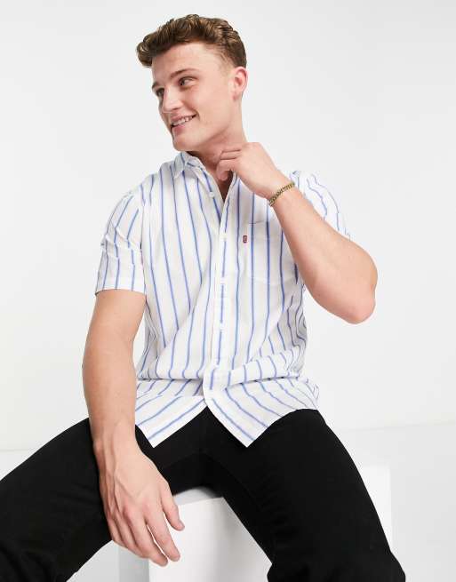 Levis blue and store white striped shirt