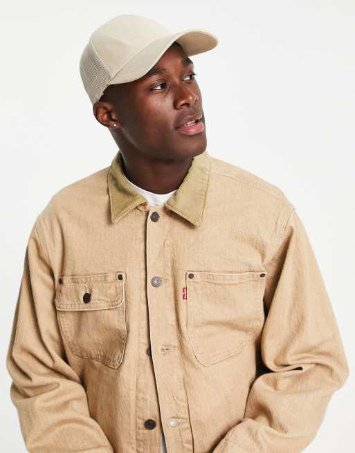 Levi's sunset relaxed fit cord collar denim trucker in beige | ASOS