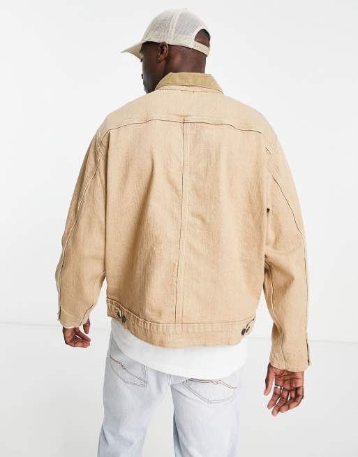 Levi's sunset relaxed fit cord collar denim trucker jacket in beige | ASOS