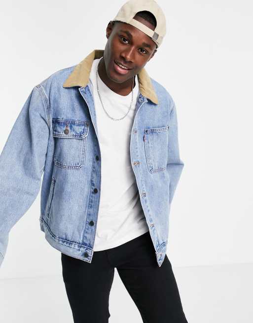 Levi s sunset relaxed fit cord collar denim trucker jacket in how strong light wash