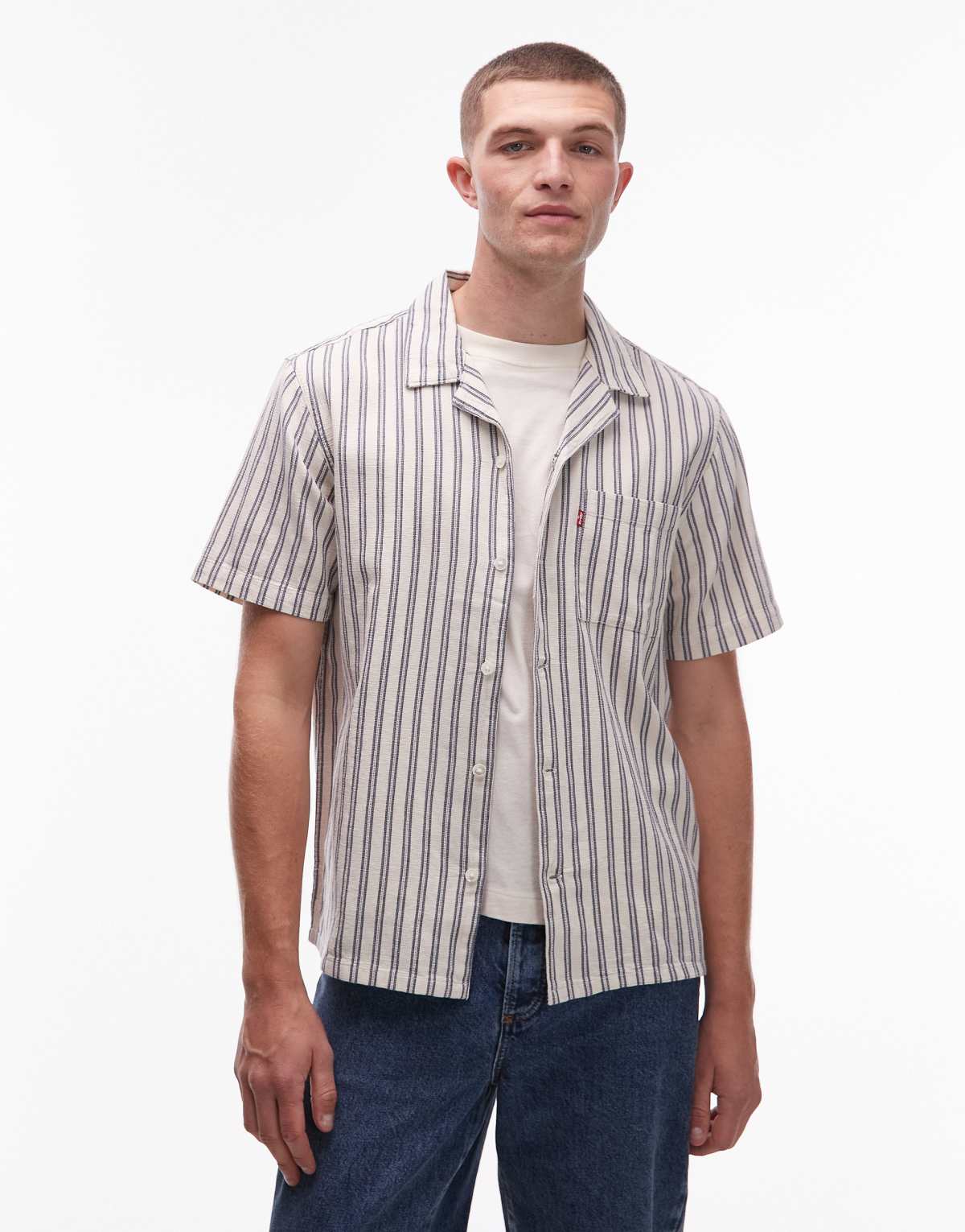 Levi's sunset short sleeve stripe shirt in navy