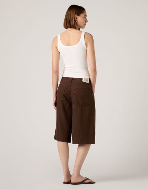 Levi's Super baggy long linen shorts in brown - view 1