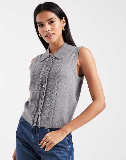 Levi's super soft mini ruffle knitted vest in grey