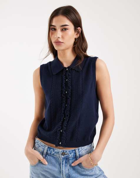 Levi's super soft mini ruffle knitted vest in navy
