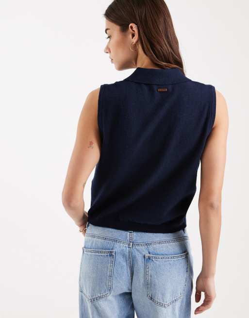 Levi's super soft mini ruffle knitted vest in navy, 3 of 4