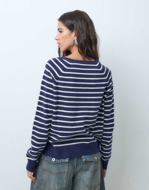Levi's super soft v-neck stripe sweater in navy, 3 of 5