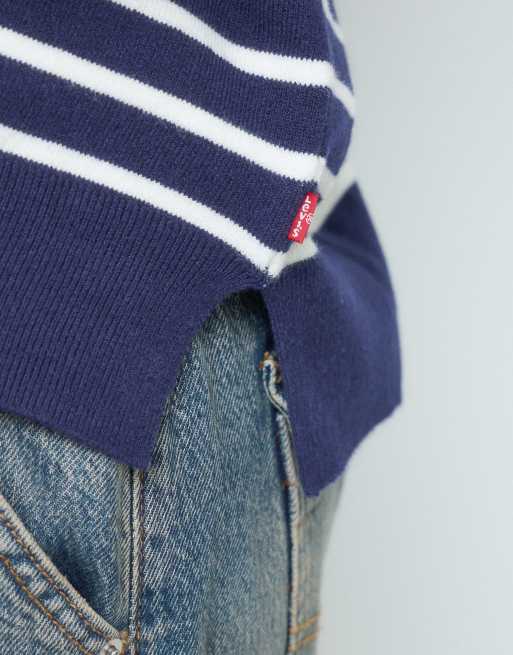 Levi's super soft v-neck stripe sweater in navy, 4 of 5