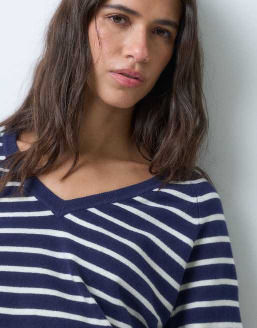 Levi's super soft v-neck stripe sweater in navy, 5 of 5