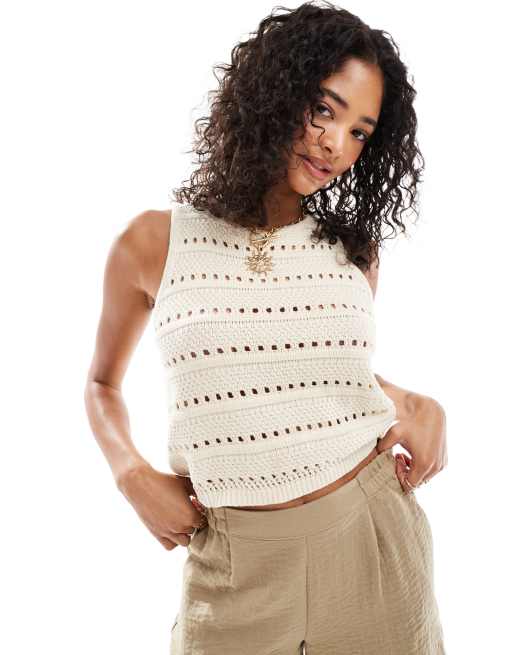 Levi's superbloom crochet knit tank top in beige