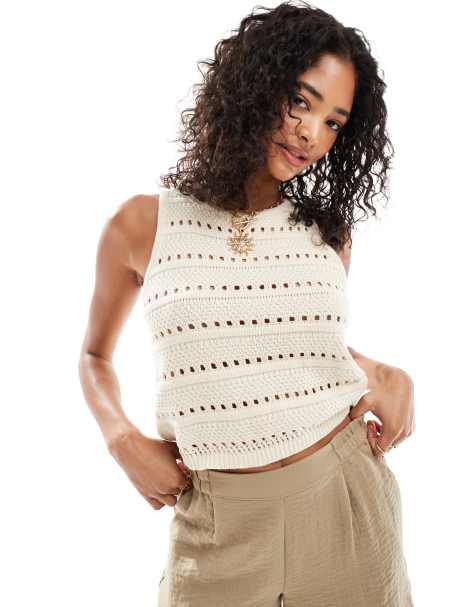 Levi's - Superbloom - Gehaakte gebreide tanktop in beige - view 1