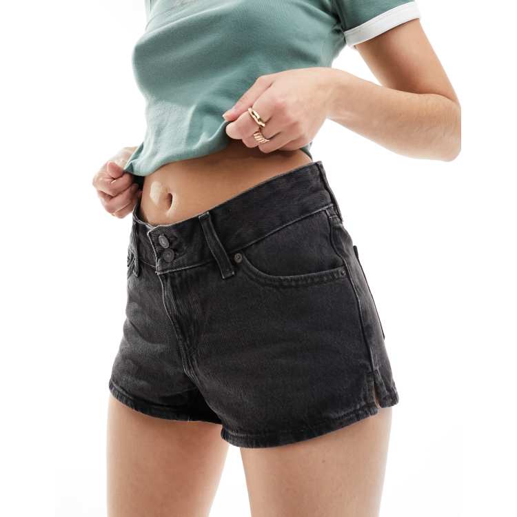 Low rise black denim shorts on sale