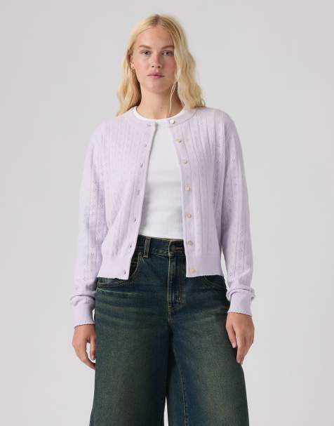 Levi's Supersoft pointelle crewneck cardigan in lilac - view 1
