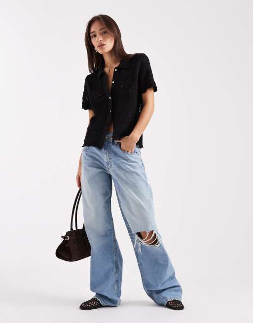 Levi's – Susanna – Czarna szydełkowana koszula z kwiatowym wzorem, 3 z 4