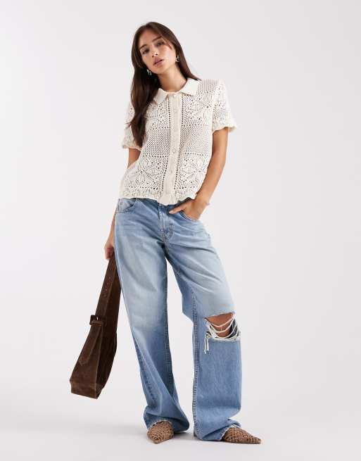 Levi's Susanna floral crochet shirt in ecru, 2 of 4