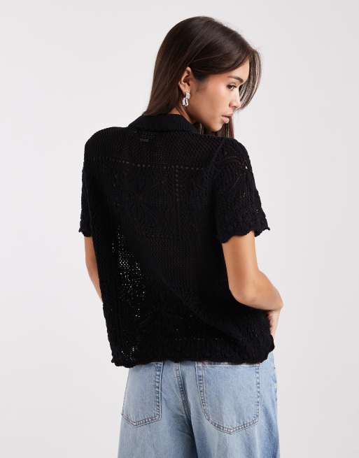 Levi's – Susanna – Häkel-Hemd in Schwarz mit Blumenmuster, 4 von 4