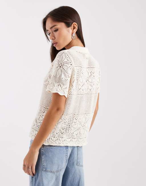 Levi's – Susanna – Naturvit, blommig, virkad skjorta, 4 av 4