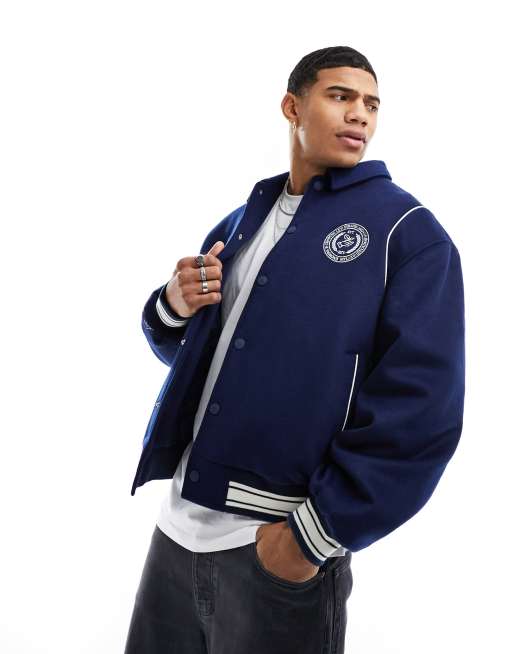 Levi s Sutro letterman jacket in navy with logo ASOS