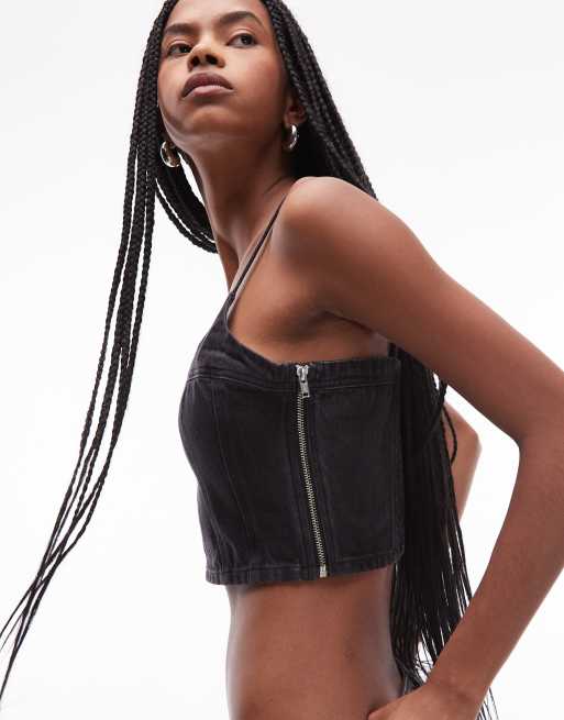 Levi's – Svart korsettopp i denim med smala axelband, 2 av 4