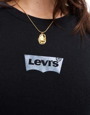 Levi's – Svart långärmad t-shirt med sportig, glansig logga | ASOS