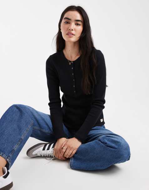 Levi's – Svart, våfflad topp i henleystil med långa ärmar - view 1