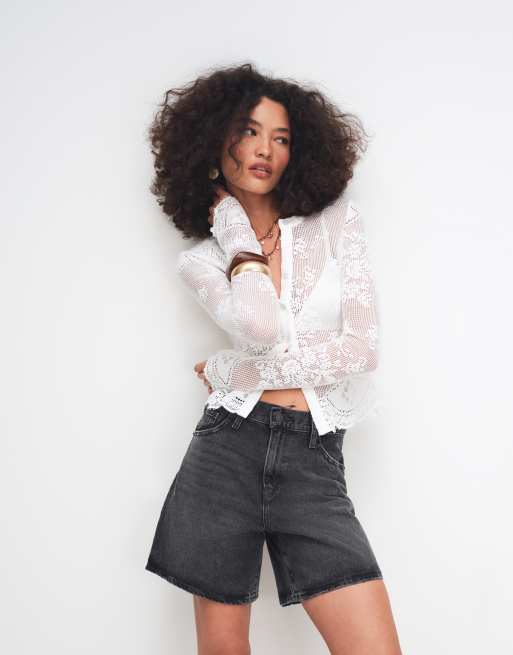 Levi's – Svarta, baggy jeansshorts med tvättad finish och hög midja, 2 av 7