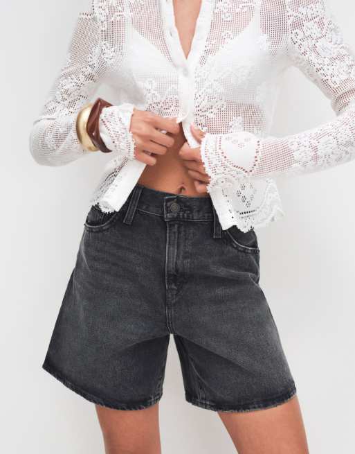 Levi's – Svarta, baggy jeansshorts med tvättad finish och hög midja, 3 av 7