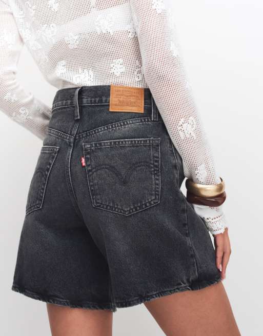 Levi's – Svarta, baggy jeansshorts med tvättad finish och hög midja, 5 av 7