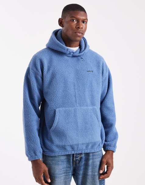 Levi's - Sweat à capuche en imitation peau de mouton avec logo ton sur ton - Bleu moyen - view 1