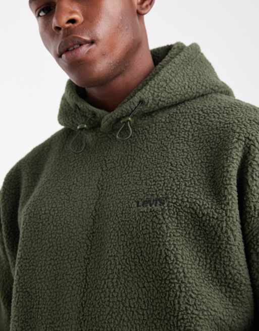 Levi's - Sweat à capuche imitation peau de mouton avec logo ton sur ton - Vert foncé, 5 de 5