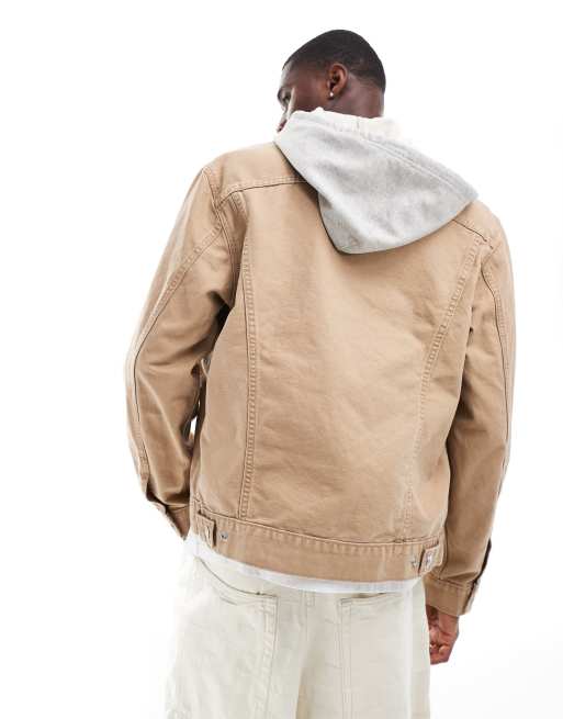 Levi s sweat hood relaxed fit canvas trucker jacket in tan ASOS