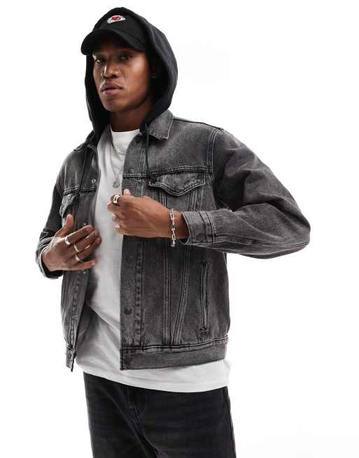 Levi s sweat hood relaxed fit denim trucker jacket in black