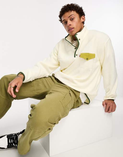 Levi's - Sweat-shirt en polaire avec col cheminée à boutons-pression - Crème