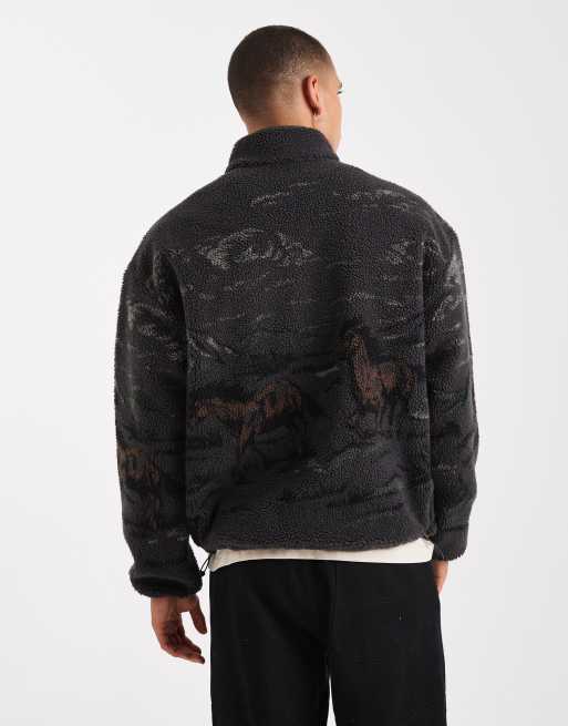 Levi's – Sweatshirt aus Teddyfell mit kurzem Reißverschluss und mehrfarbigem Pferde-Print, 3 von 5