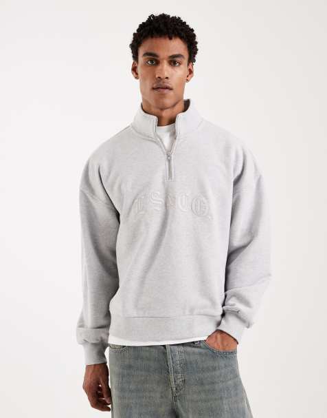 Levi's – Sweatshirt in Hellgrau mit farblich abgestimmter Stickerei und kurzem Reißverschluss - view 1