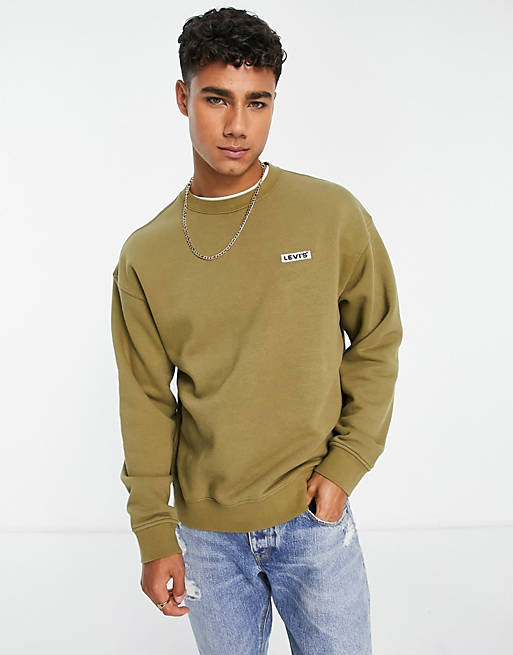 Levi's sweatshirt in olive green with backprint boxtab logo | ASOS