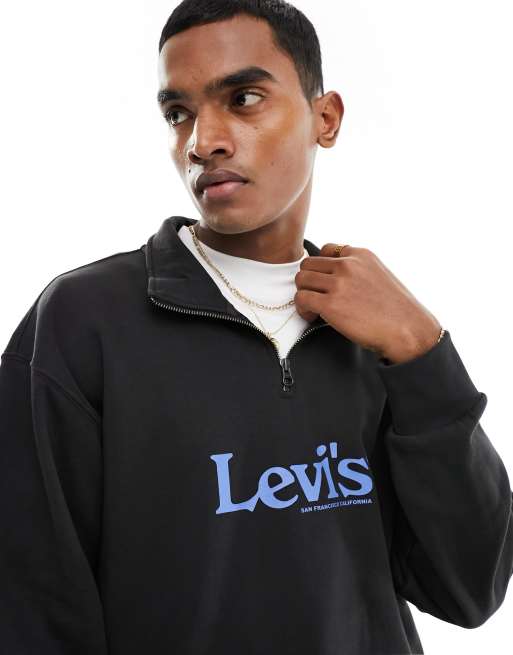 Levi's – Sweatshirt in Schwarz mit kurzem Reißverschluss und mittigem Retro-Logo, exklusiv bei ASOS
