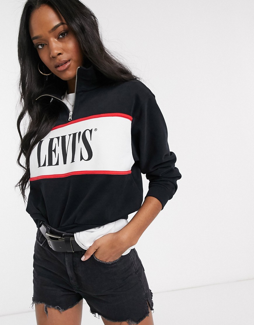Levi's – Sweatshirt med logga och halvlång dragkedja-Svart