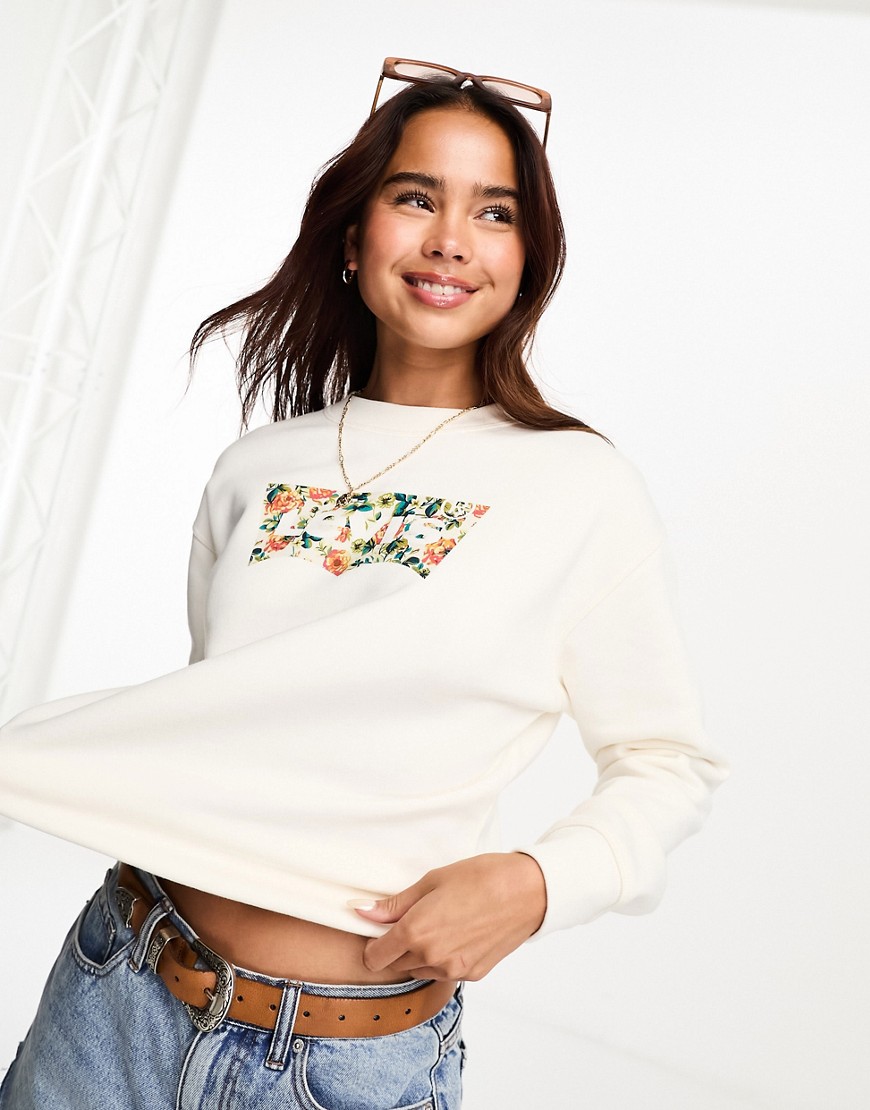 Levi's sweatshirt with chest print batwing logo in cream-White