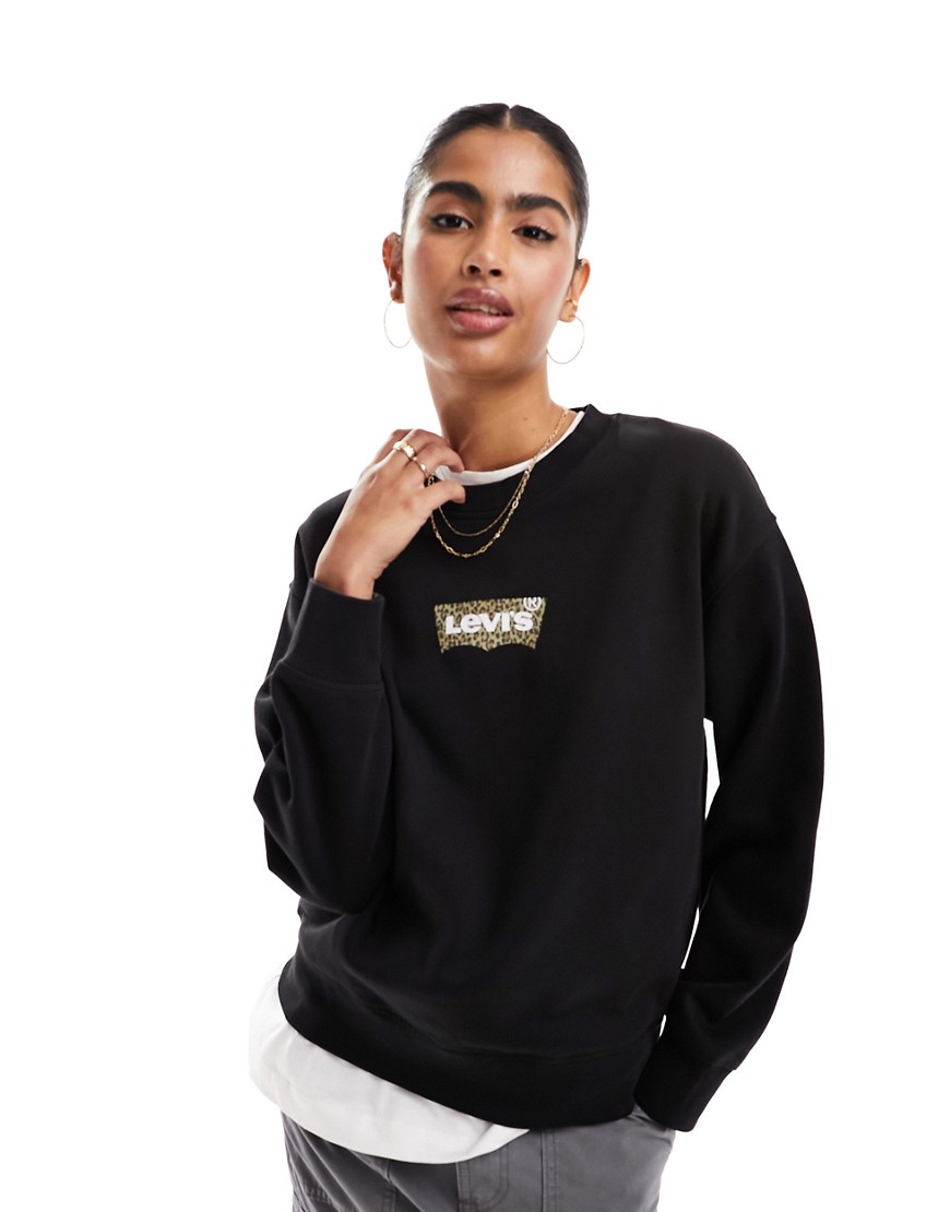 Levi's sweatshirt with leopard print logo in black