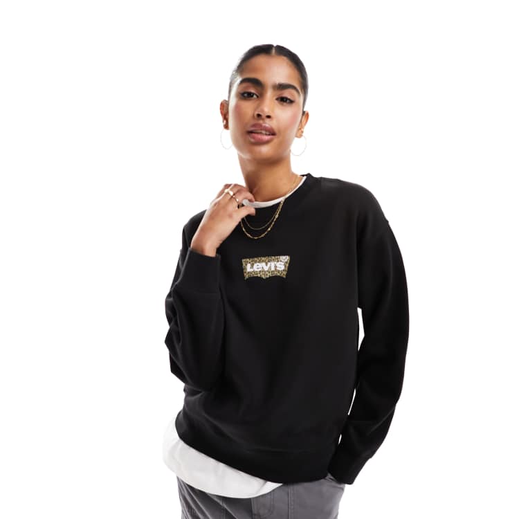 Levi's sweatshirt with leopard print logo in black | ASOS