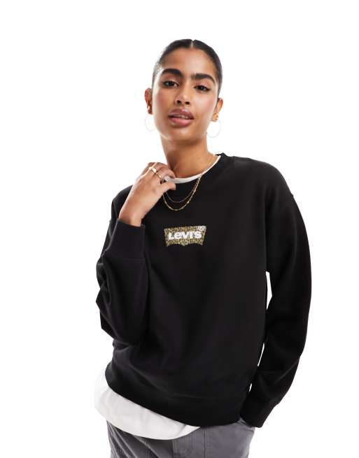 Levi's sweatshirt with leopard print logo in black | ASOS